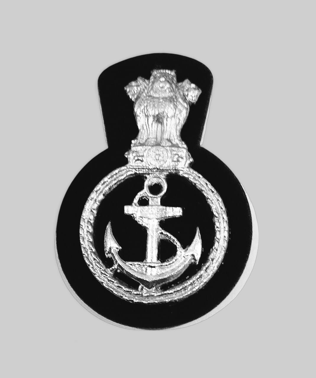 Indian Navy Silver Anchor Cap Badge with Ashoka Emblem